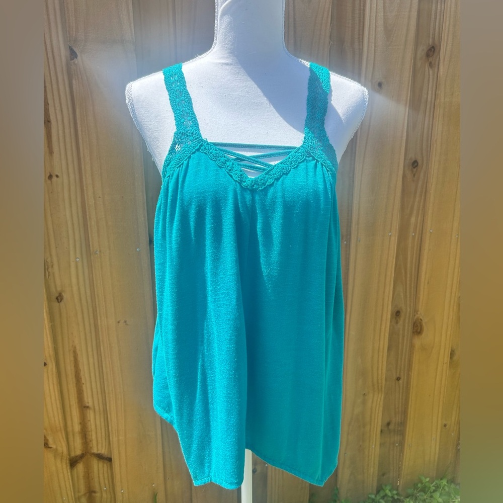Teal Lace Strap Tank Top
